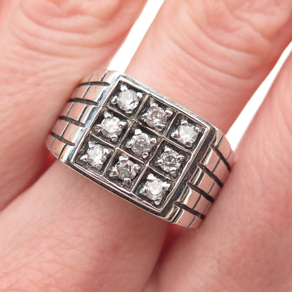 925 Sterling Silver Vintage Round-Cut C Z Oxidized Ring Size 9.25