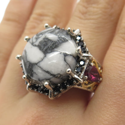 CHUCK CLEMENCY Sterling Silver Buffalo Turquoise Tourmaline & Spinel Ring Size 6