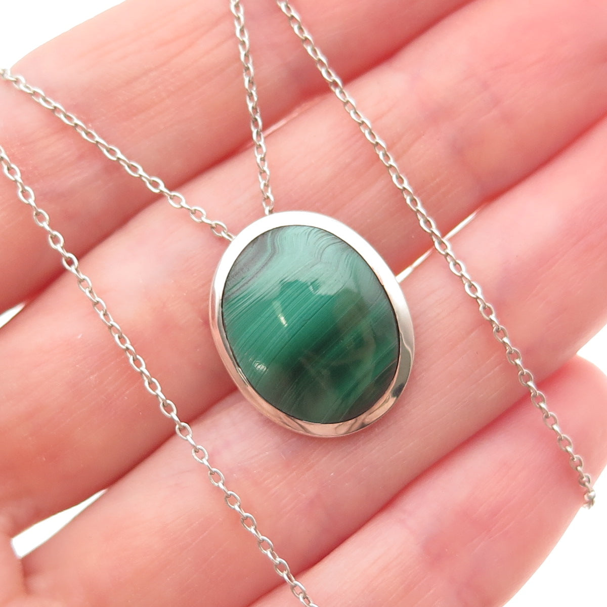 Travis Teller Navajo Old Pawn 925 Sterling Silver Vintage Malachite Necklace 18"