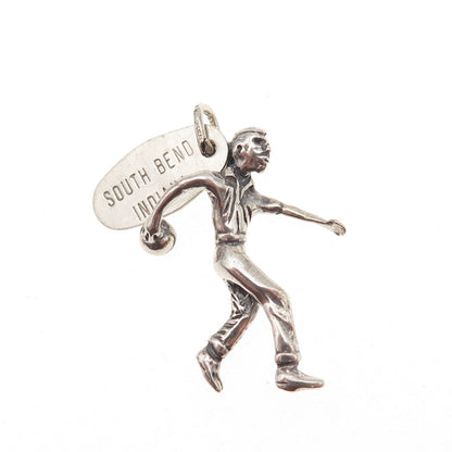 925 Sterling Silver Vintage South Bend Indiana Bowler 3D Mini Charm Pendant