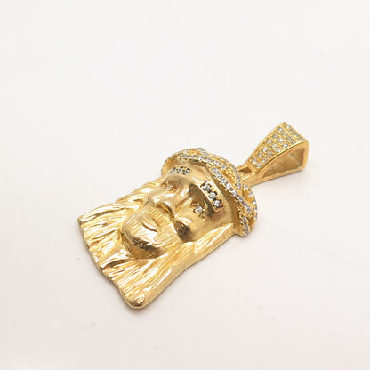 925 Sterling Silver Gold Plated REL Pave C Z Jesus Religious Pendant