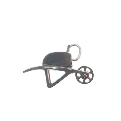 925 Sterling Silver Antique Wheelbarrow Gardening Minimalist 3D Charm Pendant