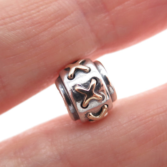 PANDORA 925 Sterling Silver & Gold Cross Stitch Shoelaces Slide Bead Charm