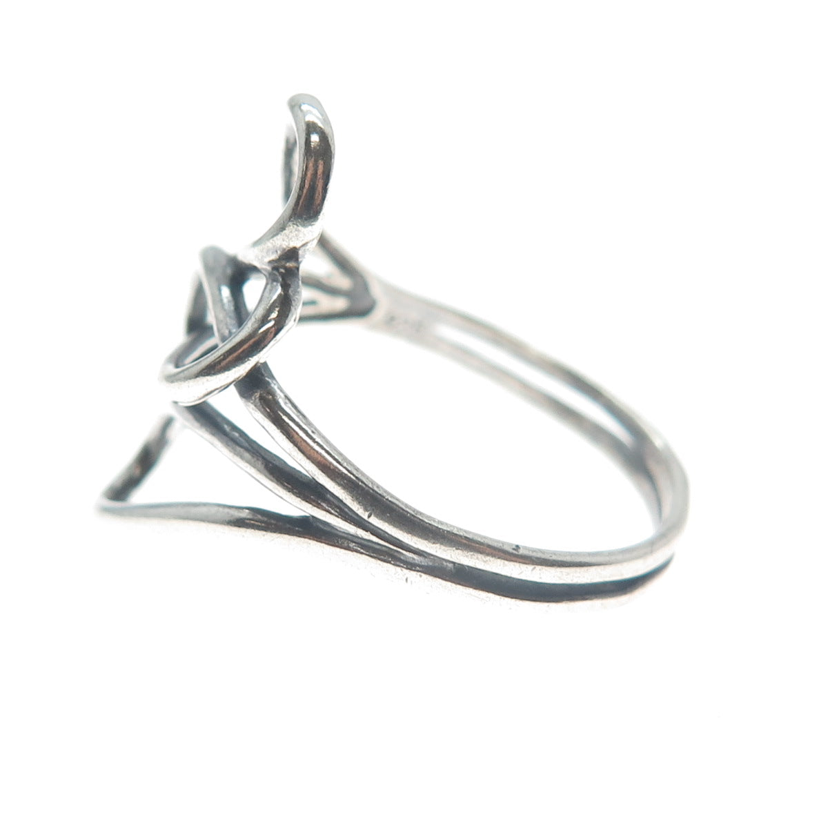 925 Sterling Silver Vintage Interlocked Heart Bypass Ring Size 11.25