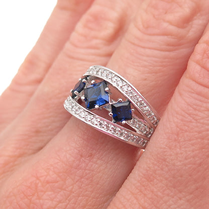 925 Sterling Silver Lab-Created Sapphire & C Z Ring Size 7.25