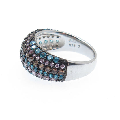 925 Sterling Silver SMK Multi-Color Round-Cut Shaped C Z Ring Size 7