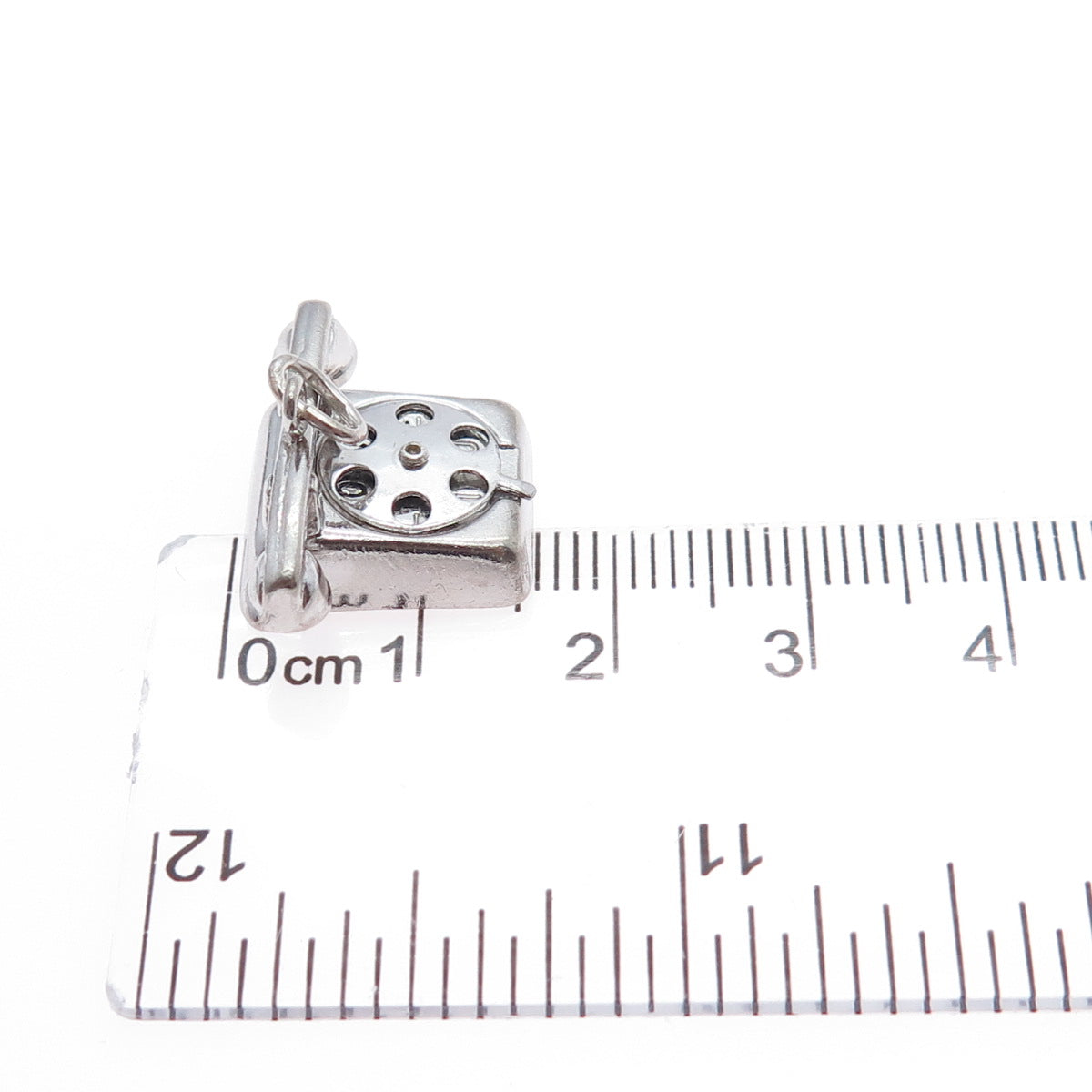 WELLS 925 Sterling Vintage I Love You Retro Rotary Phone Movable Mini 3D Pendant