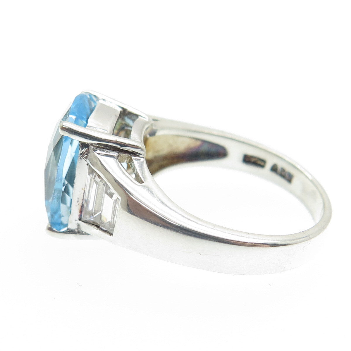 925 Sterling Silver Real Cushion-Cut Blue Topaz & C Z Ring Size 7.25
