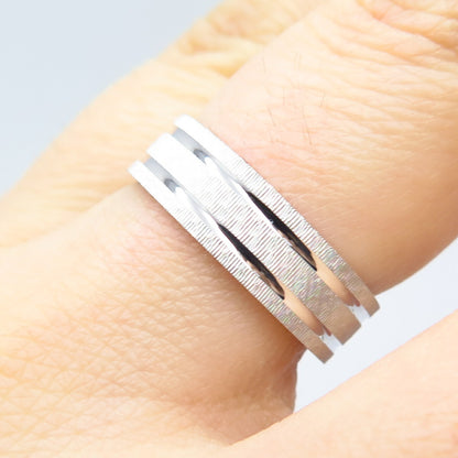 925 Sterling Silver Striped Band Ring Size 6.75