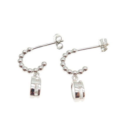 925 Sterling Silver Oval-Cut C Z Beaded Hoop Earrings