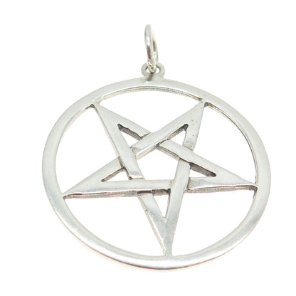 925 Sterling Silver Vintage Pentagram Round Pendant