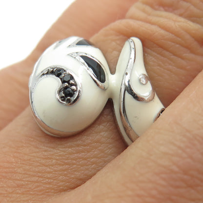 EMA 925 Sterling Silver Enamel & Black Spinel Modernist Ring Size 7
