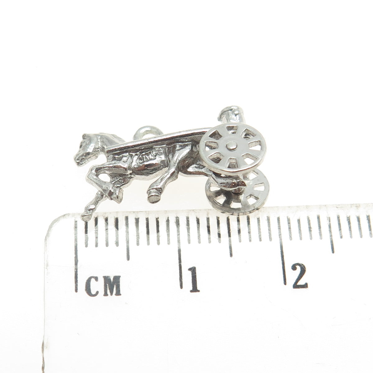 925 Sterling Silver Antique Art Deco Horse Carriage 3D Pendant