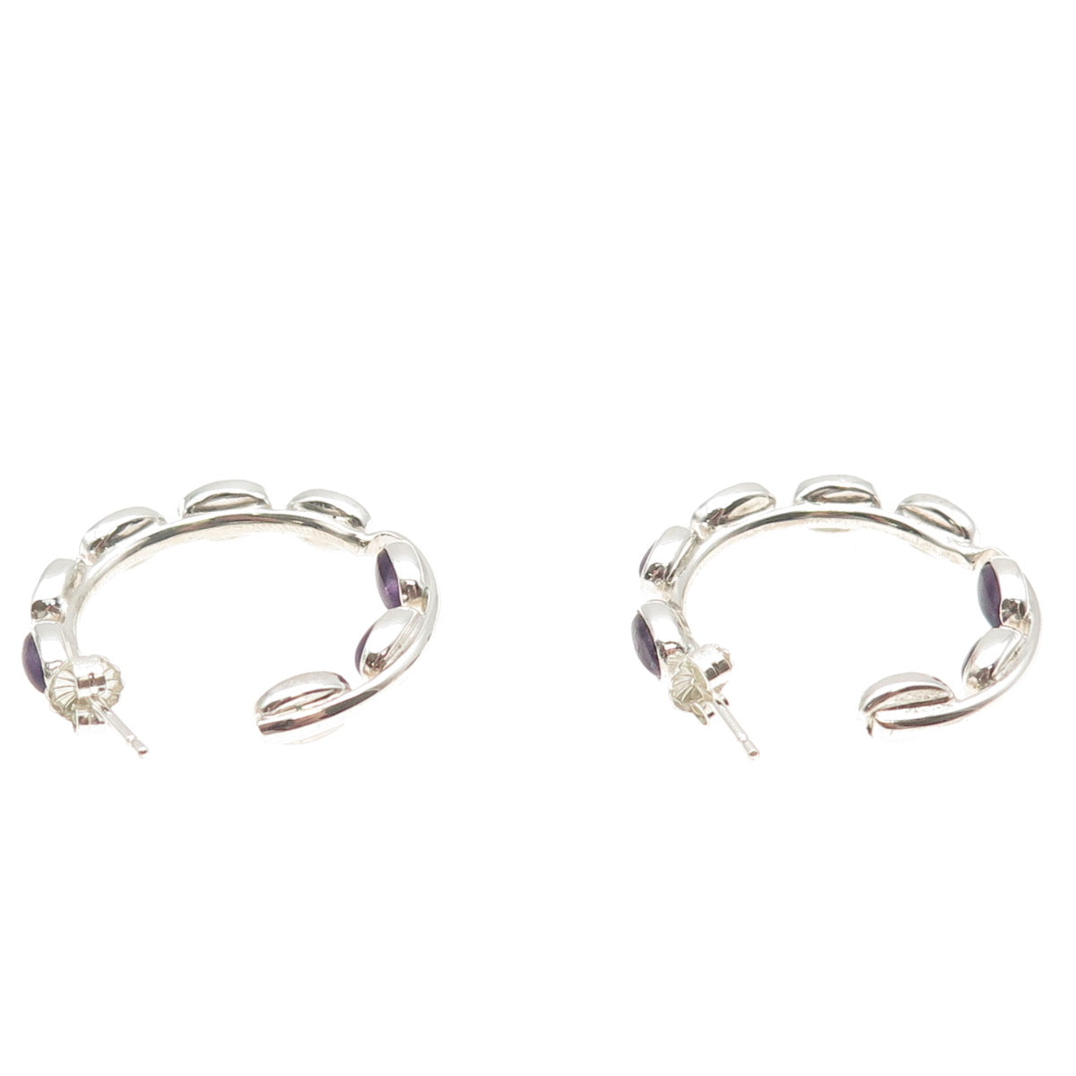 925 Sterling Silver Vintage Real Amethyst In & Out Hoop Earrings