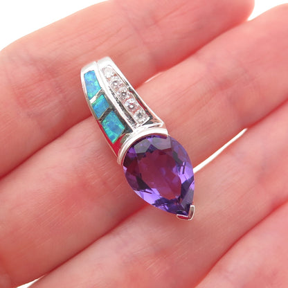 Anne Klein Sterling Silver Vintage Real Amethyst Opal C Z Slide Charm Pendant