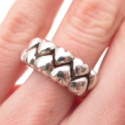 925 Sterling Silver Vintage Modernist Heart Link Oxidized Ring Size 6