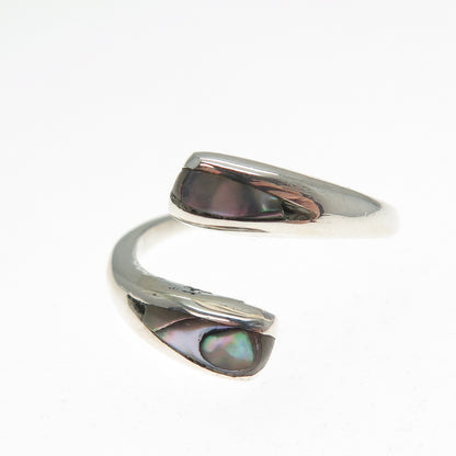 925 Sterling Silver Vintage Mexico Real Abalone Shell Adjustable Ring Size 7