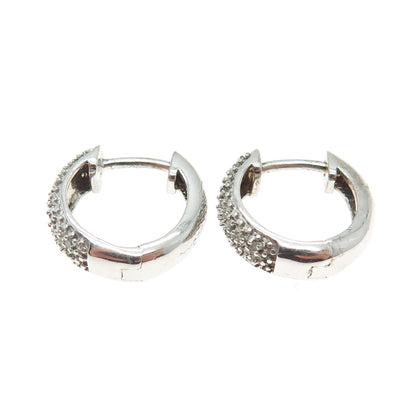 925 Sterling Silver Real Round-Cut Diamond Hoop Earrings