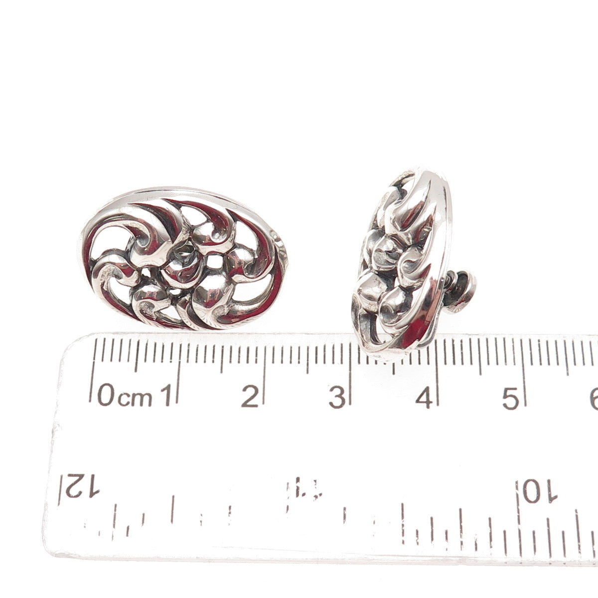 Danecraft 925 Sterling Silver Vintage Floral Oxidized Screw Back Earrings