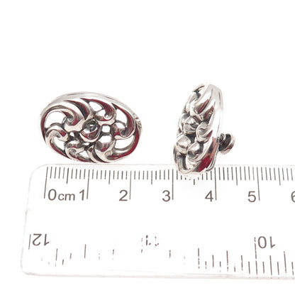 Danecraft 925 Sterling Silver Vintage Floral Oxidized Screw Back Earrings