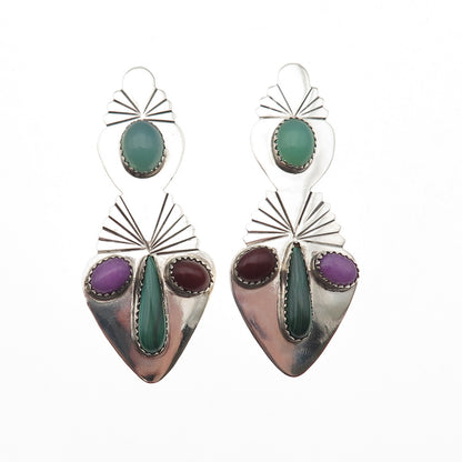 Cester Charley Navajo Old Pawn 925 Sterling Silver Vintage Multi-Gem Earrings
