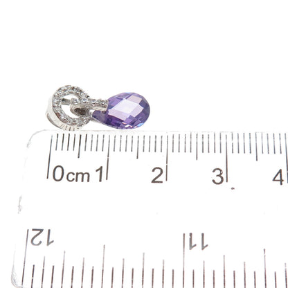925 Sterling Silver Pear-Cut Purple & Round-Cut White C Z Mini Slide Pendant