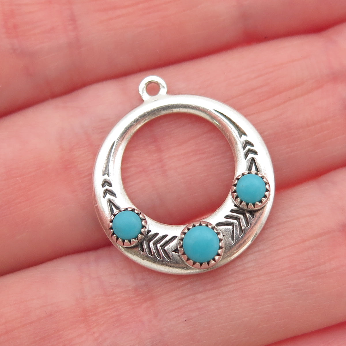 Old Pawn Sterling Silver Vintage Southwestern Turquoise Snake Eye Charm Pendant