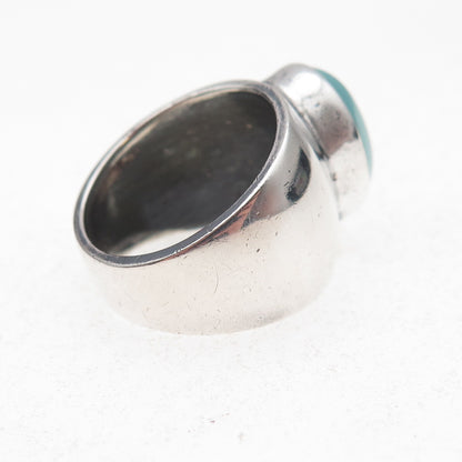 925 Sterling Silver Vintage CII Mexico Real Turquoise Oxidized Ring Size 7