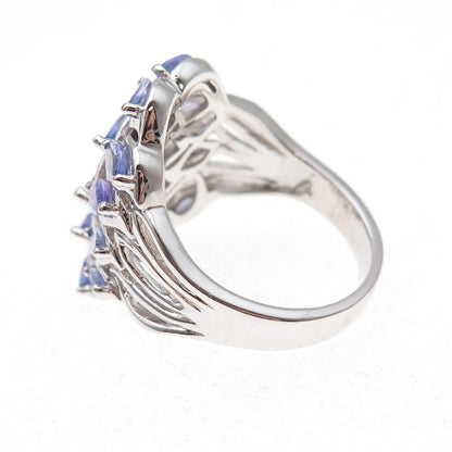 925 Sterling Silver Real Marquise-Cut Tanzanite Cluster Ring Size 8.25