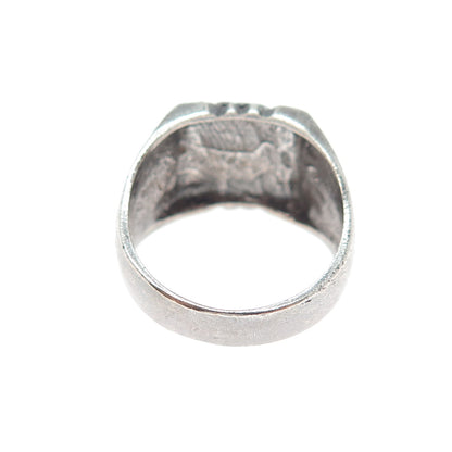 925 Sterling Silver Vintage Mayan Tribal Oxidized Ring Size 8.25