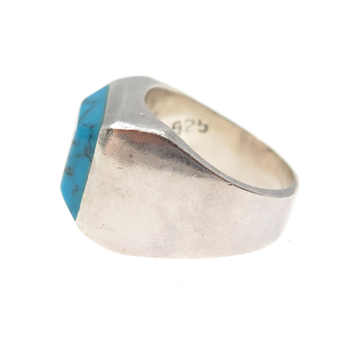 925 Sterling Silver Vintage Southwestern Real Bisbee Turquoise Ring Size 8.25