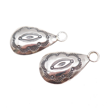 Old Pawn 925 Sterling Silver Vintage Concho Teardrop Tribal Jacket Earrings