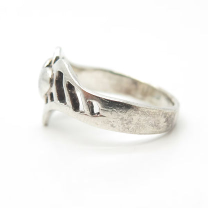 925 Sterling Silver Vintage Modernist Heart Ring Size 8.5