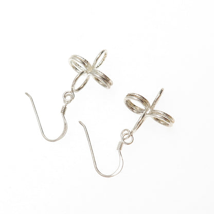 925 Sterling Silver Vintage Modernist Spiral Cross Dangle Earrings