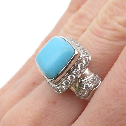 925 Sterling Silver Real Turquoise & Round-Cut C Z Ring Size 8