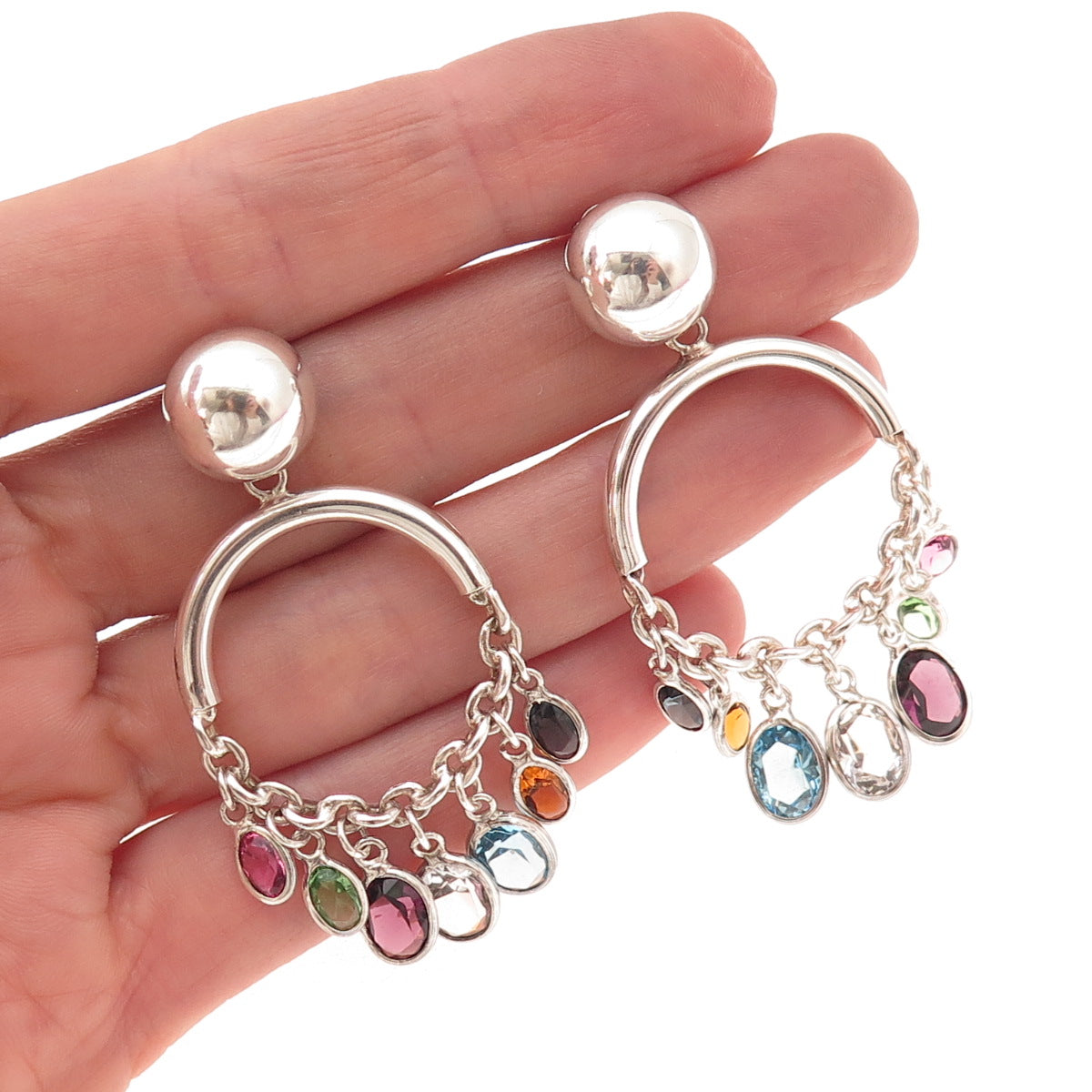 925 Sterling Silver Vintage Topaz Peridot Amethyst Citrine & Tourmaline Earrings