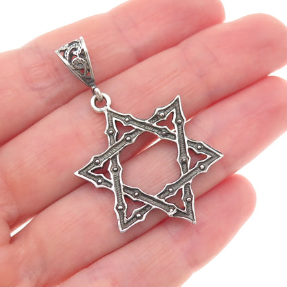 925 Sterling Silver Vintage Star of David Oxidized Charm Pendant