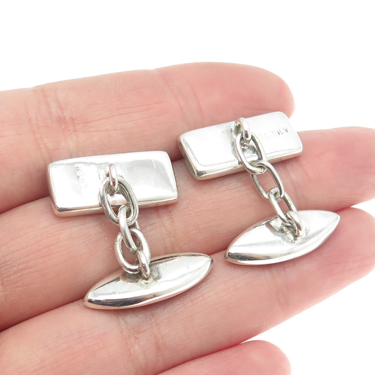 925 Sterling Silver Antique Art Deco Real Abalone Shell Chain Cufflinks