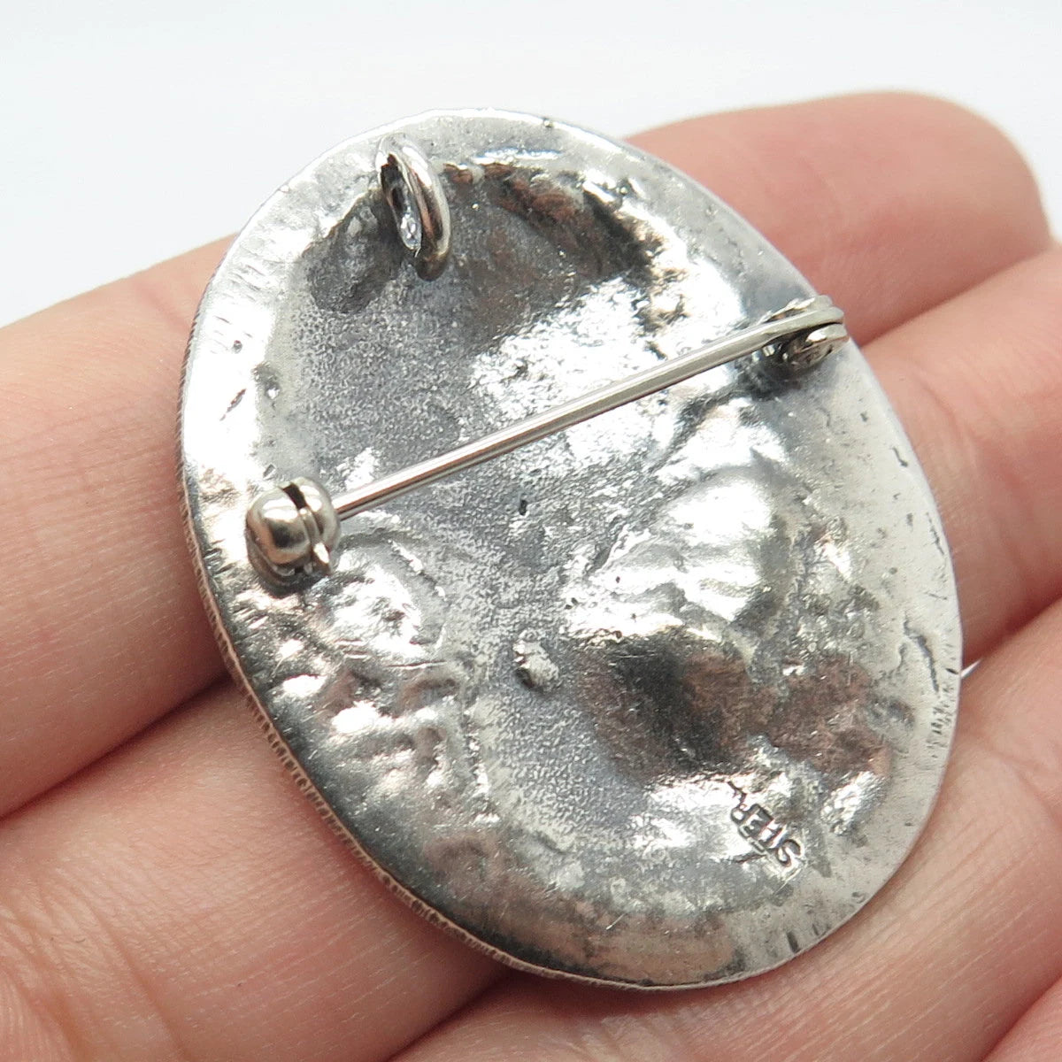 925 Sterling Silver Vintage Lady's Profile Oval Pin Brooch / Pendant