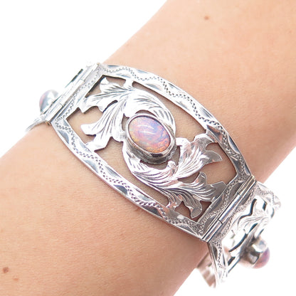 JOY 925 Sterling Silver Vintage Mexico Dragon Breath Opal Floral Bracelet 7.25"
