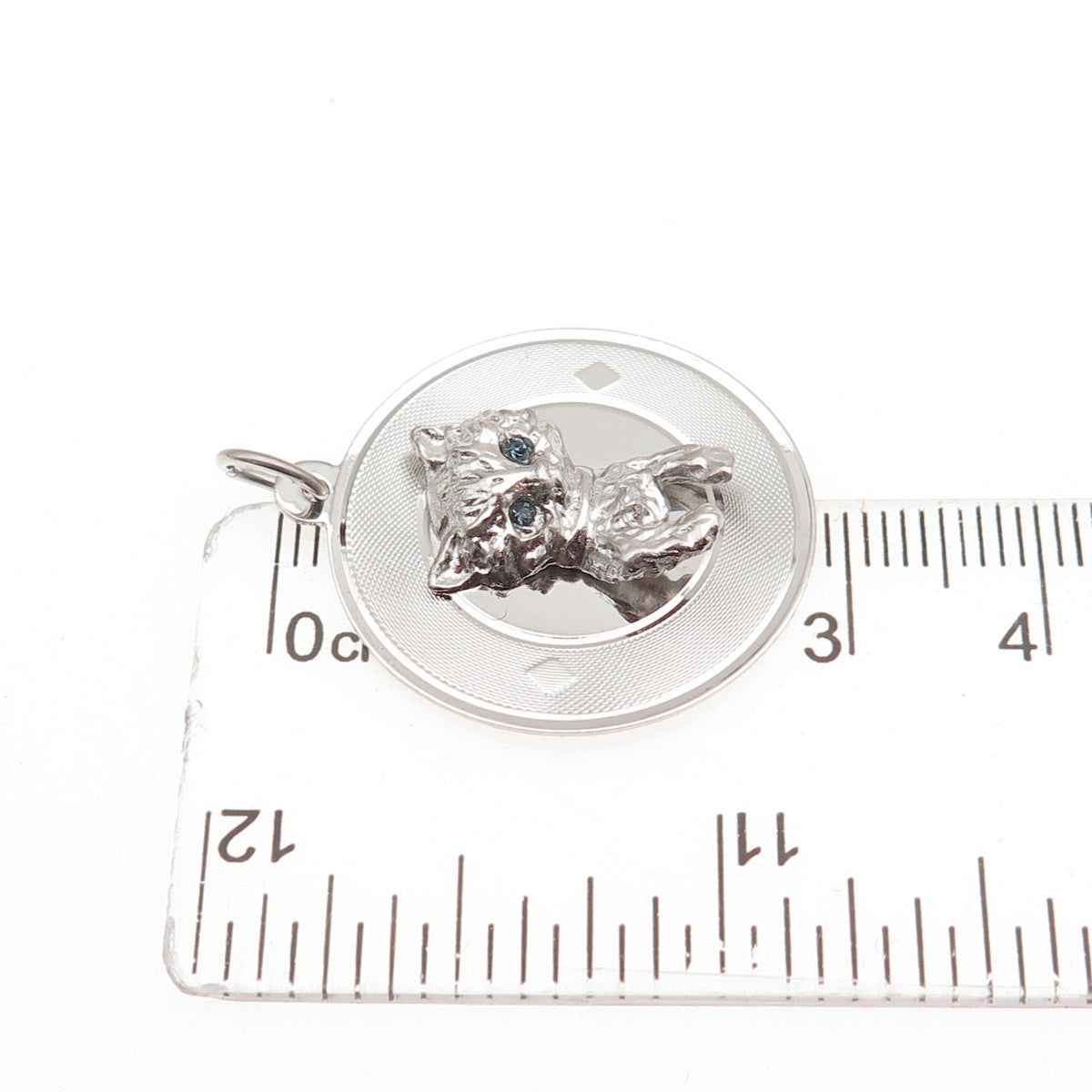 925 Sterling Silver Vintage Blue Rhinestone Kitty Cat Charm Pendant