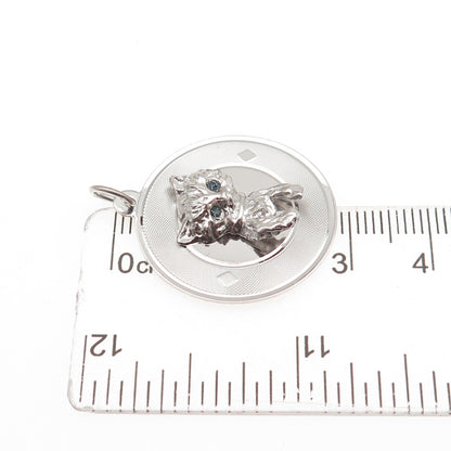 925 Sterling Silver Vintage Blue Rhinestone Kitty Cat Charm Pendant