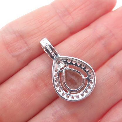 925 Sterling Silver Vintage Real Green Amethyst & C Z Teardrop Charm Pendant