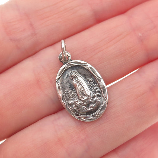 925 Sterling Silver Antique Art Deco St. Mary & Jesus Mini Charm Pendant