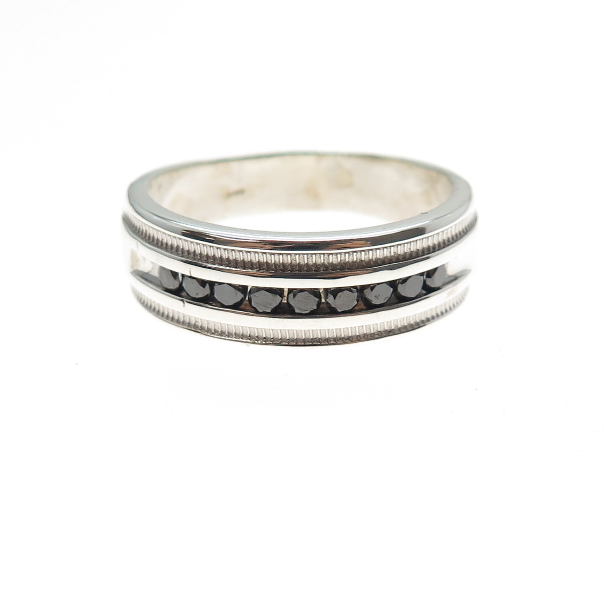 925 Sterling Silver Real Round-Cut Black Diamond Ring Size 13