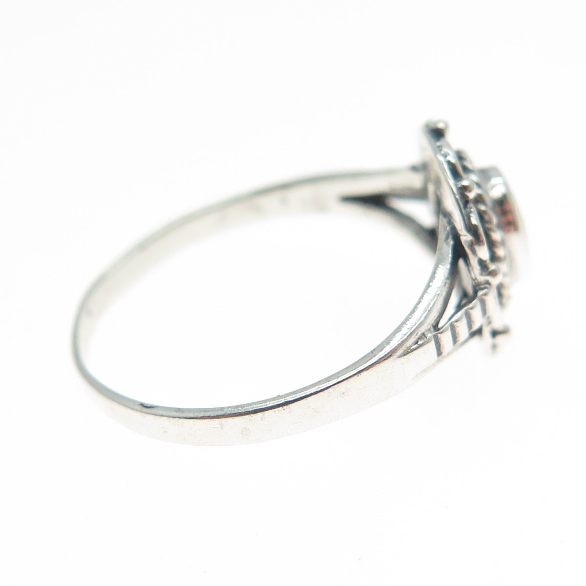 925 Sterling Silver Vintage Real Abalone Shell Flower Oxidized Ring Size 7.5