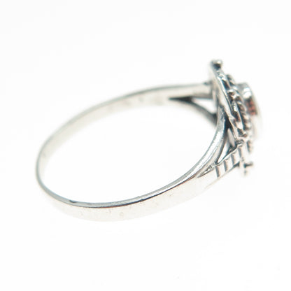 925 Sterling Silver Vintage Real Abalone Shell Flower Oxidized Ring Size 7.5