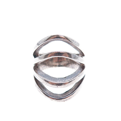 925 Sterling Silver Vintage Modernist 4-Row Oxidized Ring Size 5.25