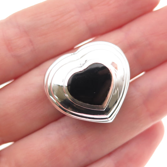 Chapal Zenray Sterling Silver Vintage Real Black Onyx Heart Slide Charm Pendant