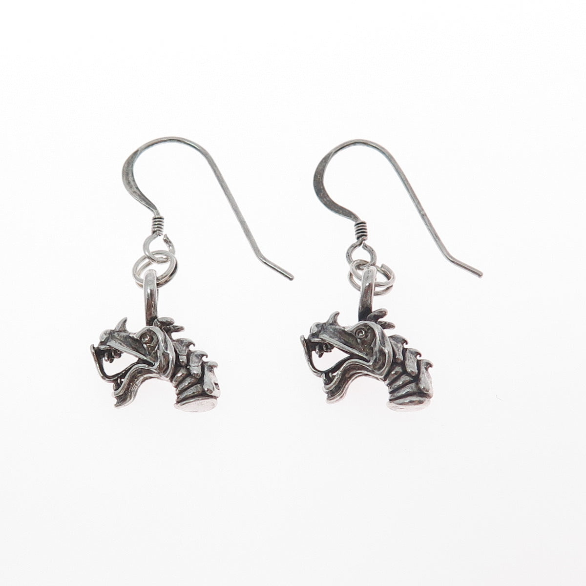 925 Sterling Silver Vintage Dragon Oxidized Dangle Earrings